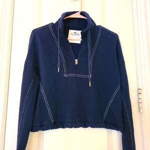Hollister Cropped 1/4 Zip Sweatshirt Navy Blue Small
